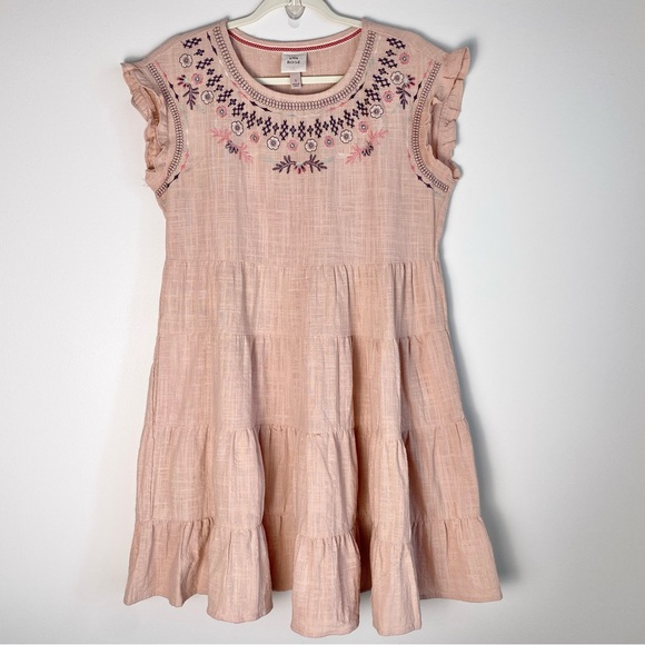 Knox Rose Embroidered Pink Babydoll A-Line Dress Small Tiered Floral Bohemian - Picture 2 of 8